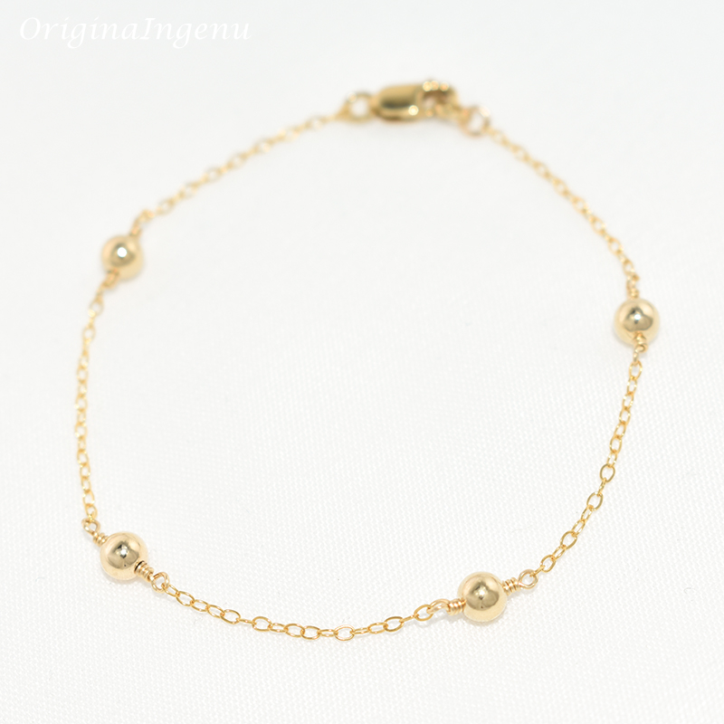 Beaded Anklet Chain - 14K pozłacana bransoletka z koralików ręcznie