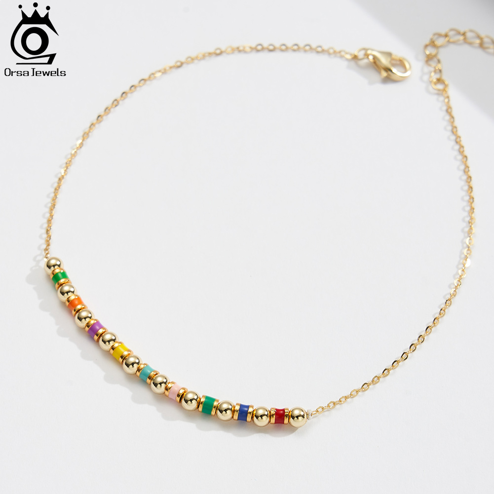 Beaded Anklet Chain - ORSA JEWELS Srebrna bransoletka na kostkę