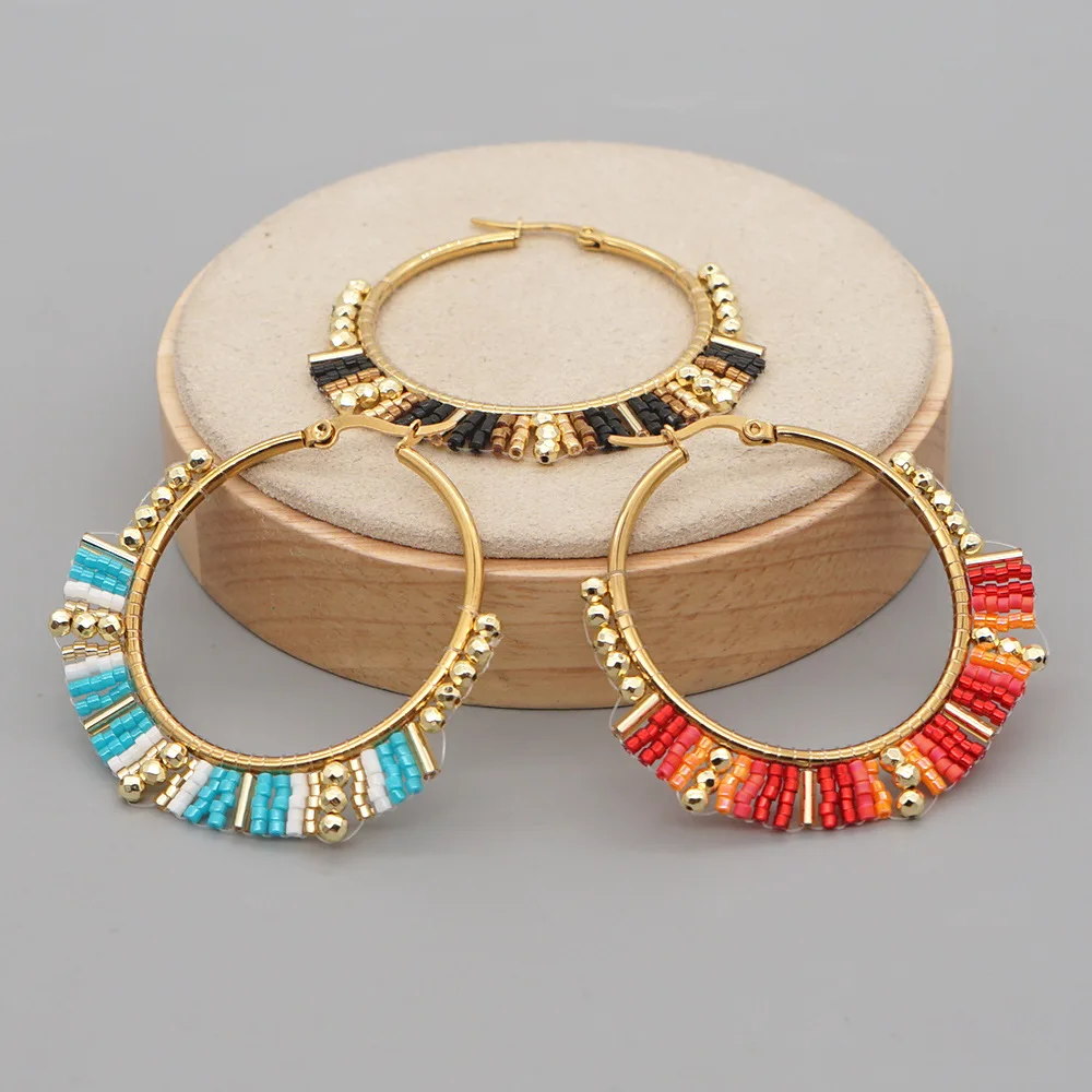 Tassel Earrings Boho - Duże okrągłe kolczyki ręcznie frezowanie Bohemia