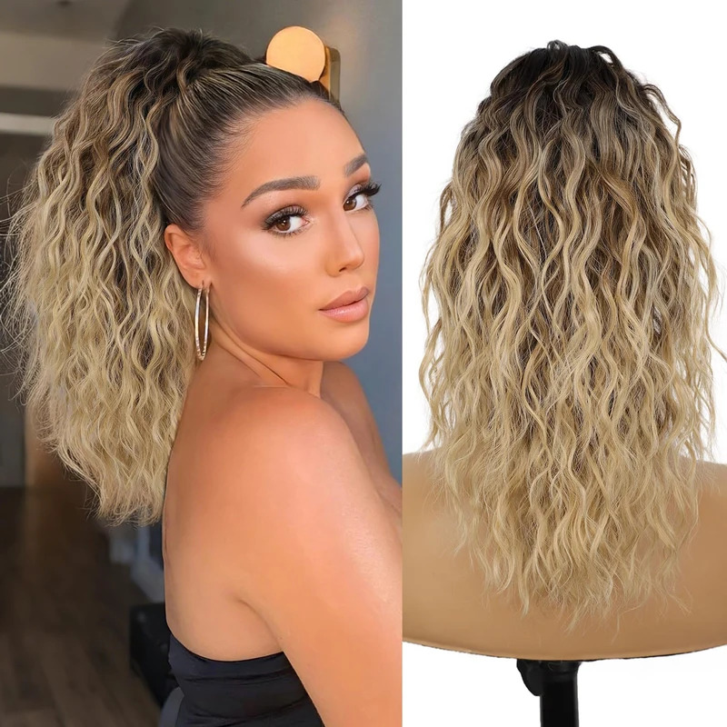 Hair Claw Clip Set - 160g Ciężki Ombre Czarno-Blond Kręcony Koński