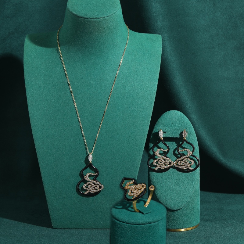 Women'S Accessories Trends 2026 - Vintage Hollow Calabash Czarny Naszyjnik Pierścionek