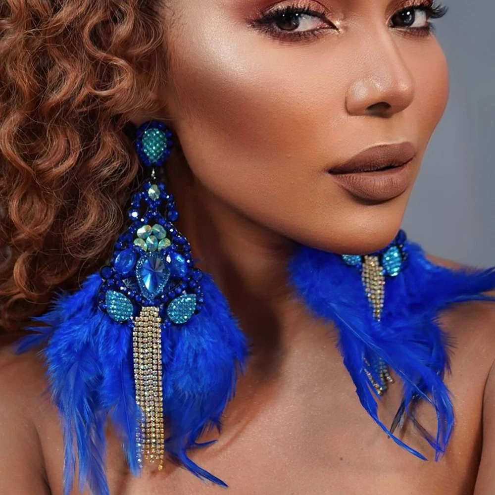Tassel Earrings Boho - 2024 Boho Blue Feather Tassel Earrings