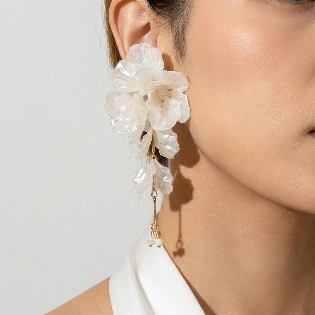 Tassel Earrings Boho - Eleganckie białe kolczyki wiszące z kwiatami