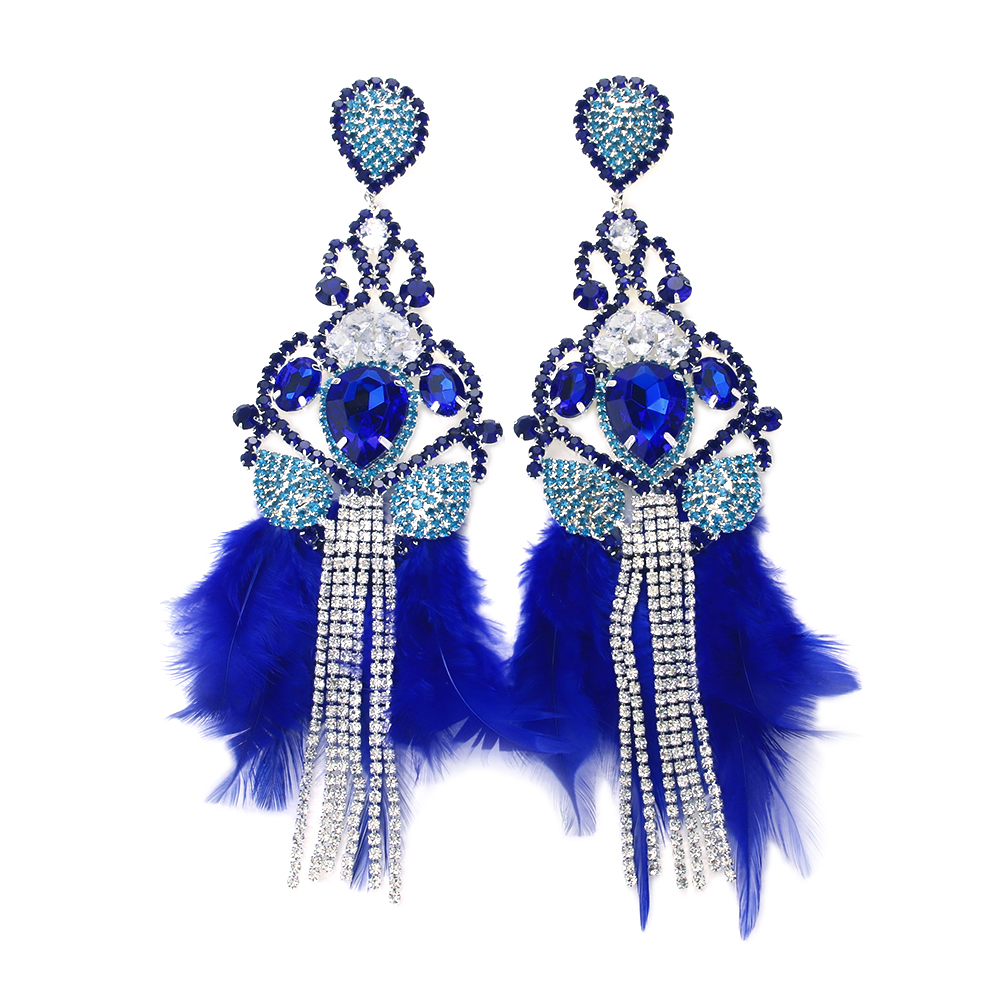 2024 Boho Blue Feather Tassel  – Tassel Earrings Boho recenzja i cena