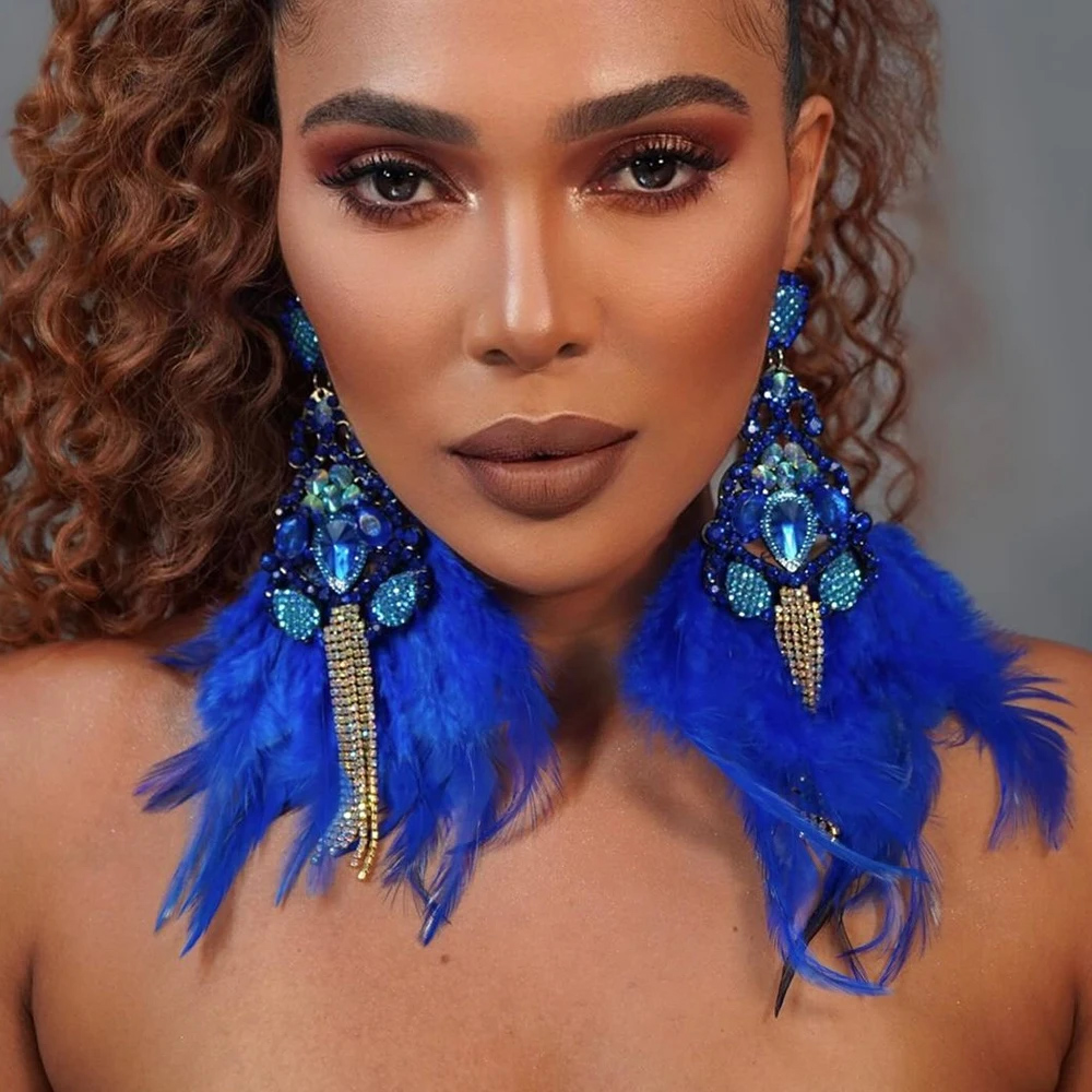 2024 Boho Blue Feather Tassel  – Tassel Earrings Boho recenzja i cena